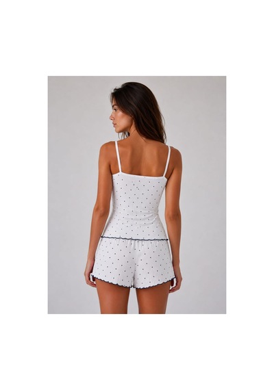 Pijamask Kadın Yumuşacık Dokulu Şortlu Pijama Takımı Lbeyaz