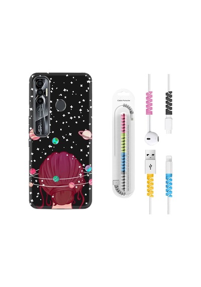Tecno Spark 7 Pro Kılıf Kablo Koruyuculu Space Woman 13Mate10Lite