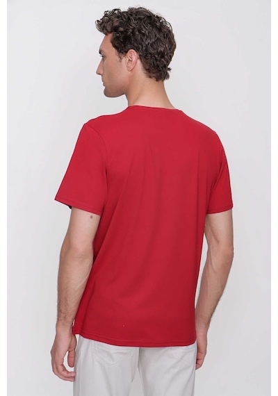 Erkek Bordo Basic Düz %100 Pamuk Bisiklet Yaka Slim Fit Dar Kesim Kısa Kollu Tişört Bordo