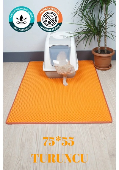 75x55 Cm Turuncu Kedi Tuvaleti Kumu Paspası Kedi Matı Tuvalet Dahil Değildir Turuncu