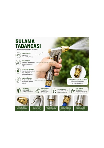 Kınetex Metal Sulama Tabancası Pirinç Nozul Ayarlı Püskürtme Ucu