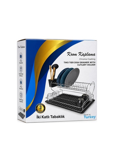 Krom - Metal 2 Katlı Tabaklık - Bulaşıklık 5468 Renkli