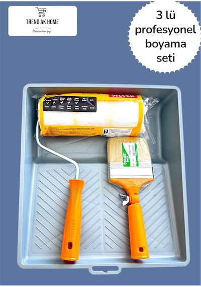 3lü Profesyonel Boyacı Seti Büyük Boy Tava Ve Rulo Robot Fırça Duvar Tavan Vb. Boyama Alanı