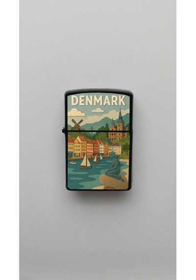 Denmark Danimarka - Paper-cut Style - Benzinli Siyah Çakmak Magnet Hediyeli Siyah