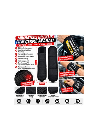 Mıknatıslı Bileklik Film Çekme Aparatı 34x8,5 Cm Cam Filmi Folyo Ppf Uygulama Metal Alet Tutucu - 926987848