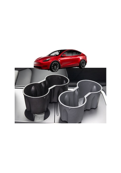 Tesla Model Y - Model 3 Orta Konsol Bardak Tutucu - Gri + Siyah