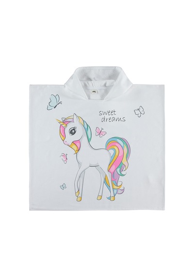 Civil Girls Unicorn Baskılı Pelerin 6-9 Yaş - Beyaz