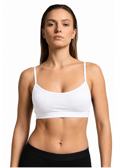 İpeksi Collection İp Askılı Pamuklu Çıkarılabilir Pedli Büstiyer Bralet - Sporcu Yarım Atlet Beyaz Kum