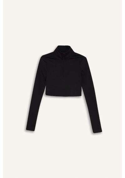 DeFactoFit Slim Fit Dar Kesim Fermuarlı Dik Yaka Sporcu Uzun Kollu Tişört W0343AZ25SPBK81