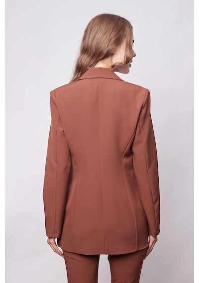 Kadın Düğme Detaylı Uzun Kol Şık Ofis Süs Cep Kapaklı Kumaş Blazer Ceket-koyu Taba K.taba Kadın Düğme Detaylı Uzun Kol Şık Ofis Süs Cep Kapaklı Kumaş Blazer Ceket-koyu Taba K.taba