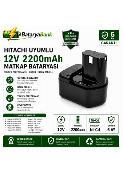 Hitachi Uyumlu 12v 2200mah Ni-cd Şarjlı Matkap Bataryası - Bataryabank