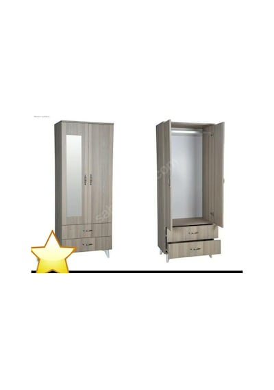 AZRAYATAKMOBİLYA 2 Kapılı 2 Çekmeceli Gardrop Elbise Dolabı 180X70X45Cm