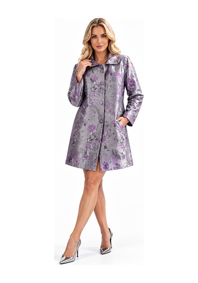 Lila Mare Tekstil 1960 Lar Tasarımı Şık İthal Brokar Ceket Kap Gri Gri