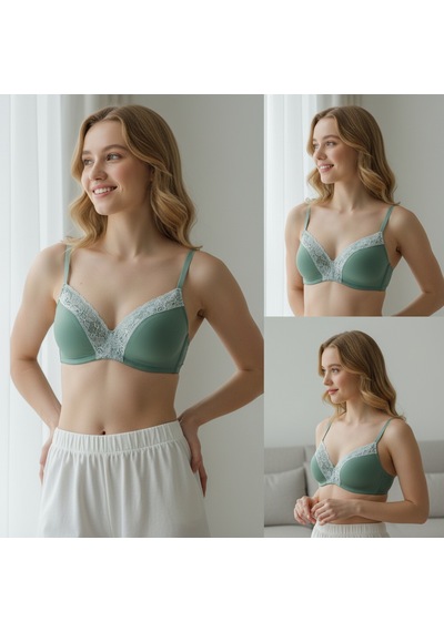 Bonbon Kadın Balensiz Yeşil Renk Rib Soft Bra Sütyen Bb2449