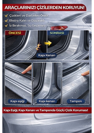Şeffaf Tampon Çamurluk Bagaj Kapı Eşiği Koruyucu Şerit Eşik Koruma Bandı Şeffaf 10mt X 5cm X 0,6mm 10 Metre