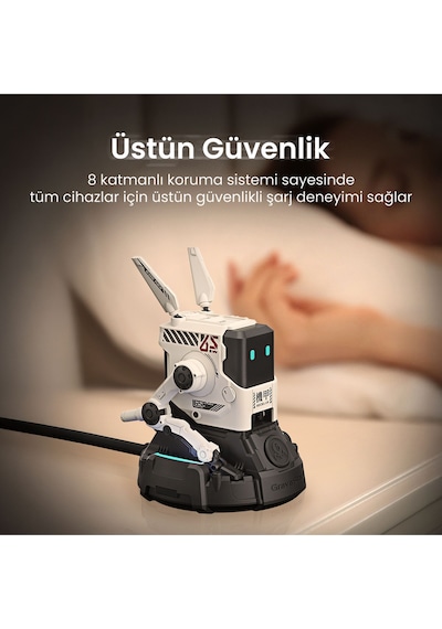 Gravastar Alpha65 Robot Figürlü 65w Hızlı Şarj Adaptörü Ve Şarj Standı, Beyaz