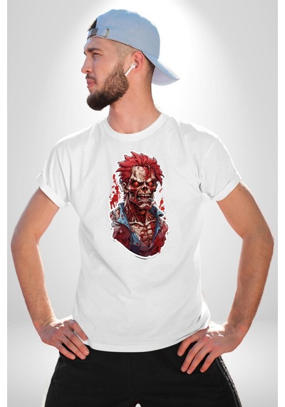 Zombi Kırmızı The Walking Dead Unisex Unisex Beyaz Organik Baskılı T-shirt Penye Yüksek Kalite Beyaz