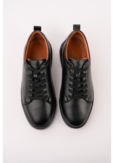 Muggo Leons Hakiki Deri Erkek Kalın Taban Bağcıklı Günlük Casual Sneaker Siyah