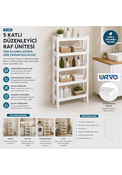5 Katlı Sepet Organizer Raf Ünitesi 465x145x870 Mm