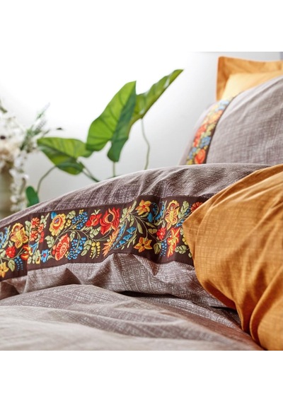 Cotton Box Folk Art Çift Kişilik Nevresim Takımı Vizon