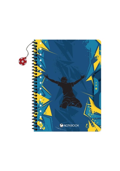 Keskin 16,5 X 22,5 Kareli Karton Kapak Charmlı Futbol Defter - Mavi Çok Renkli