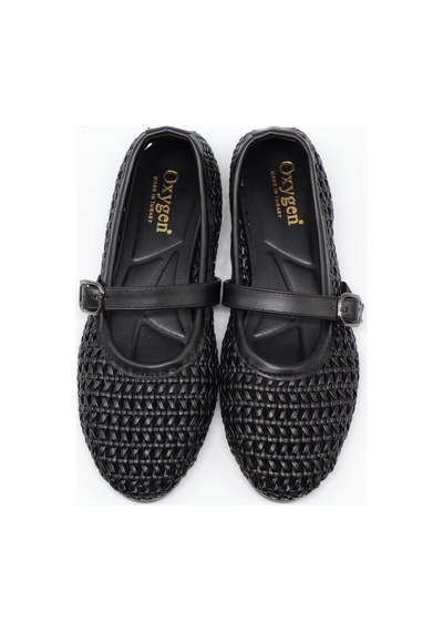 Nesilshoes Nesil Shoes Ceylan 3501 Siyah Hasır Örgü Kadın Babet