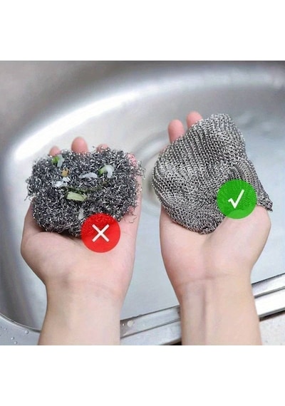 Ekostem Çok Fonksiyonlu Çizilmez Tel Bulaşık Bezi Çelik Tel Bulaşık Havlu 3'lü Gri
