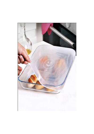 Thentech Yiyecek Muhafaza İçin Silikon Kapak 40x27cm Dikdörtgen Silikon Kapak Yiyecek Saklama Kapağı 2'li Beyaz