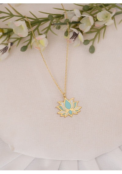 Dkmn Gümüş 925 Ayar Gümüş Mineli Lotus Çiçeği Kolye