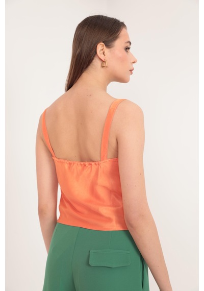 Chicnhappy Saten Degaje Yaka Kalın Askılı Kadın Bluz Oranj 23y052001s Oranj