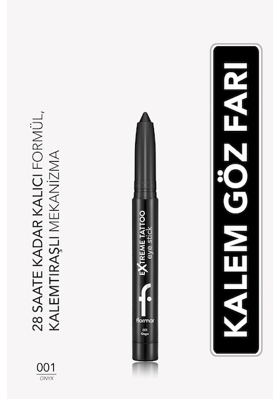 Flormar Extreme Tattoo Mat & Işıltılı Asansörlü Kalemtıraşlı Jel Göz Kalemi & Far Stick 8682536118965 001onyx