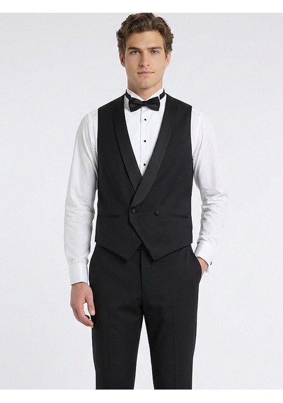 Kip Siyah Slim Fit Klasik Dokuma Yelek Siyah -