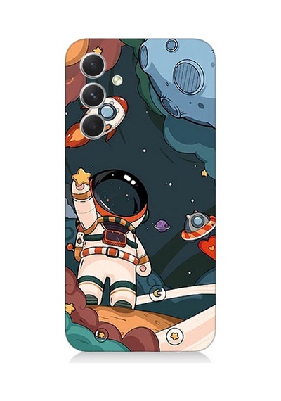 Samsung Galaxy A34 Uyumlu Silikon Kılıf Sevimli Astronot Uzay Macerası