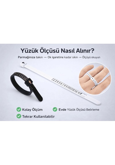 Yüzük Ölçüsü Alma Aleti Parmak Yüzük Ölçer Aparatı Ring Sizer Yüzük Ölçme Ölçü Seti - 2 Adet Siyah