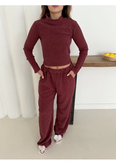 By Mop Balıkçı Yaka Örme Takım Bordo St265865 Bordo