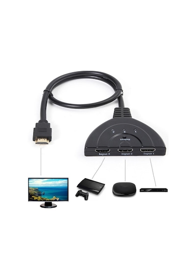 3 Port Kablolu Hdmi Switch Çoklayıcı Çoğaltıcı Splitter