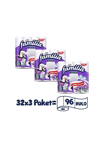 Plus Parfümlü Tuvalet Kağıdı 96 Rulo 32 Rulo X 3 Paket