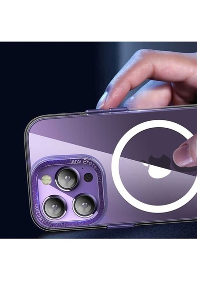 Apple Uyumlu iPhone 14 Pro Max Kılıf M-safe Şarj Özellikli Sert Pc Zore Fuya Kapak Derin Mor