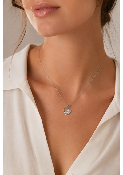 Balenbi Jewelry Kadın Taşlı Kalp Figürlü Gümüş Renk Kararmaz Çelik Kolye 1157