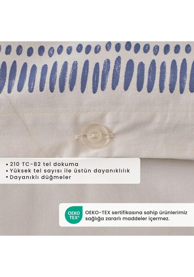 %100 Pamuk Saten Marine King Size Nevresim Seti Mavi 240x220 Cm Beyaz - Mavi