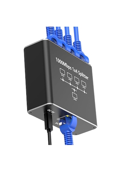 Gigabit Ethernet Splitter Lan Switch 4 Port, Tip C Güç Kablosu, 1000mbps Rj45 Ağ Dağıtıcı
