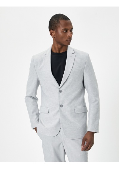 Koton Blazer Ceket Slim Fit Cep Detaylı Düğmeli Gri 5wam50001hk Gri