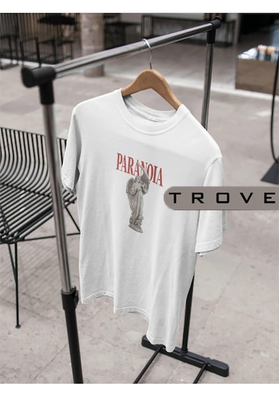 Startmore Unısex Kadın Erkek Paranoıa %100 Pamuk Baskılı Siyah Beyaz T-shirt Beyaz