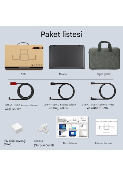 Ultrax 16" Üçlü Taşınabilir Monitör Çoklu Ekran 1200p Notebook Monitör