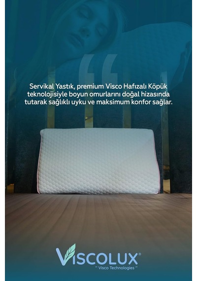 Servikal Boyun Destekli Ortopedik Yastık - Boyun Düzleşmesi Visco Yastık Pembe 56x34x10,5, Pembe Genel