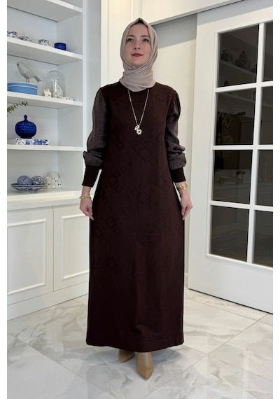 Rabia Şamlı Kayra Triko Elbise Acı Kahve Normal