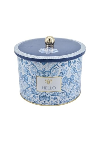 Ayrex Azulejos Desenli Yuvarlak Metal Saklama Kabı 14 Cm, Erzak Kabı - Organizer Kutu 17,5 Cm X 13 Cm Azulejos Hello Diğer