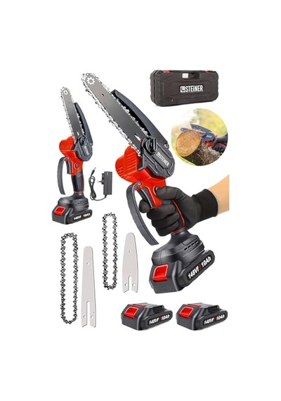 Ayrex Steiner Alman 148 Vf 10 Ah%100 Kömürsüz Motor Akülü Dal Kesme Budama Testere Bıçkı Makinesi 15 Cm Kırmız