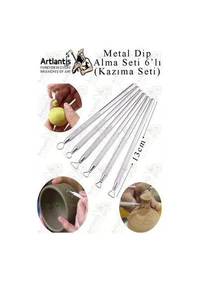 Tel Dip Alma Seti 6 Lı 13 Cm 1 Paket Kazıma Seti Paslanmaz Çelik Rötüş Modelaj Kil Heykel Çömlek Yapma Çubuğu Sanatsal