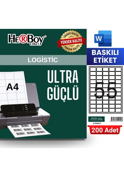 Herboy Hb-1055 37 X 24 Mm A4 Baskılı Laser Etiket 200 Adet